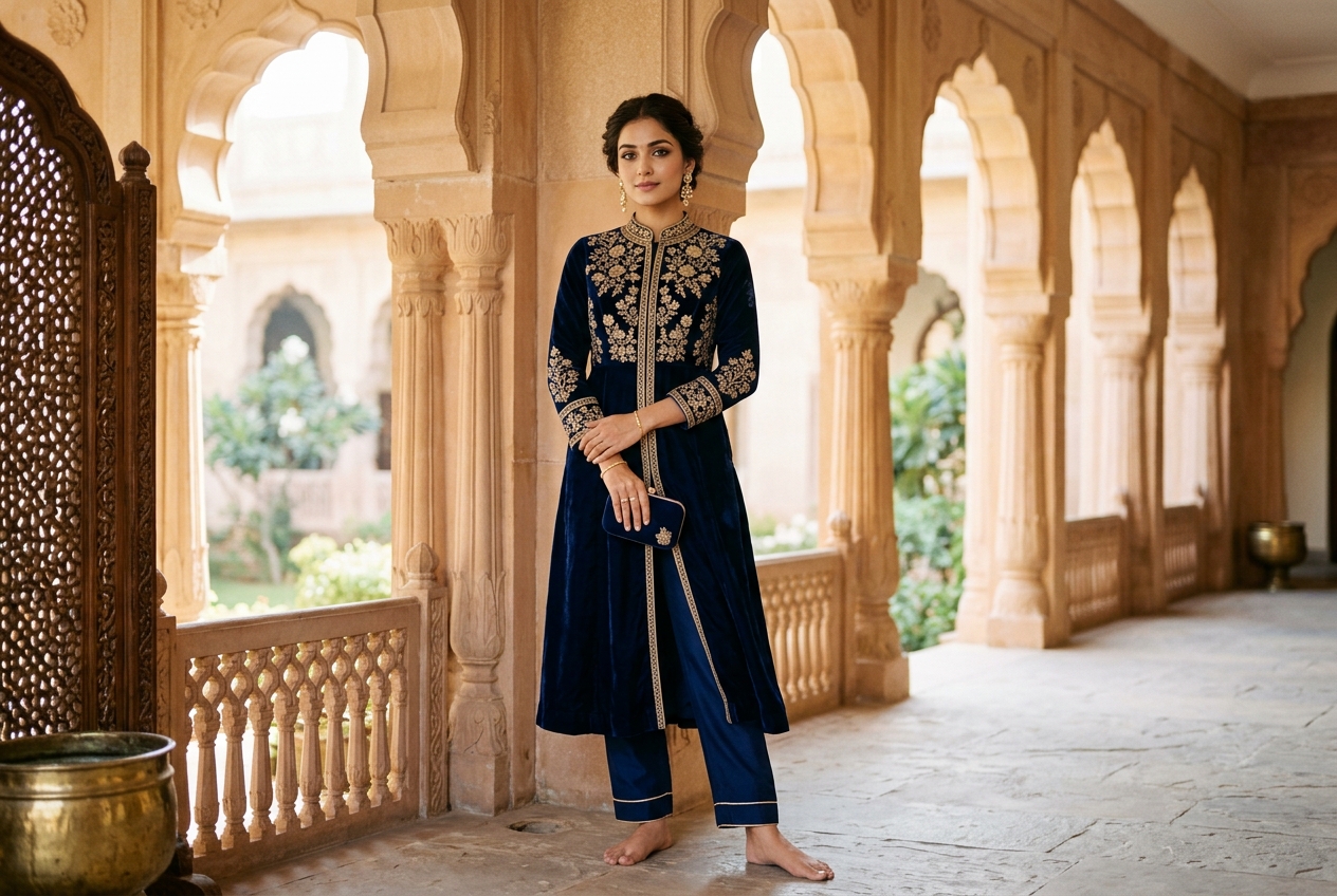 Elegant Indian woman in MISS REZANNA embroidered kurti