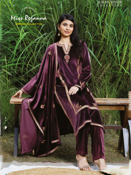 Miss Rezanna Plum Velvet With Straight-Fit Trousers Kurta Set