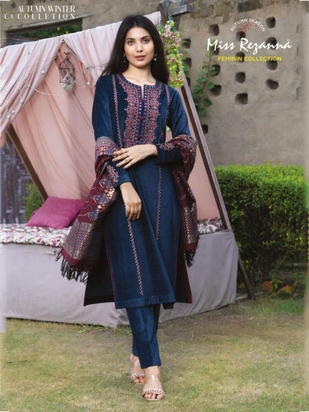 Miss Rezanna Deep Navy Blue Velvet With Straight Trousers Kurta Set