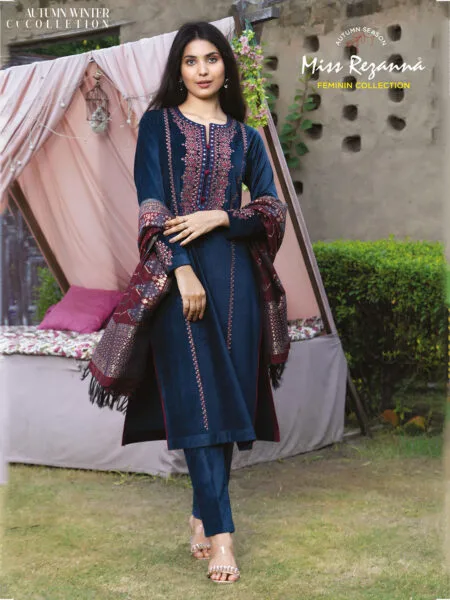 Miss Rezanna Deep Navy Blue Velvet With Straight Trousers Kurta Set