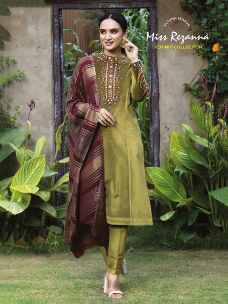 Miss Rezanna Olive Green With Maroon Dupatta Kurta Set