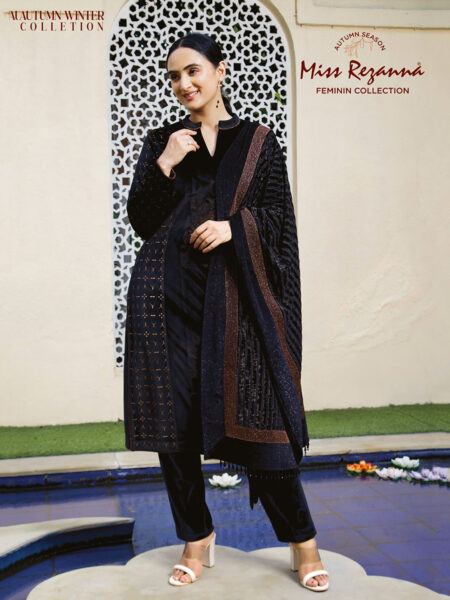 Miss Rezanna Black Velvet With Contrasting Embroidered Dupatta Kurta Set