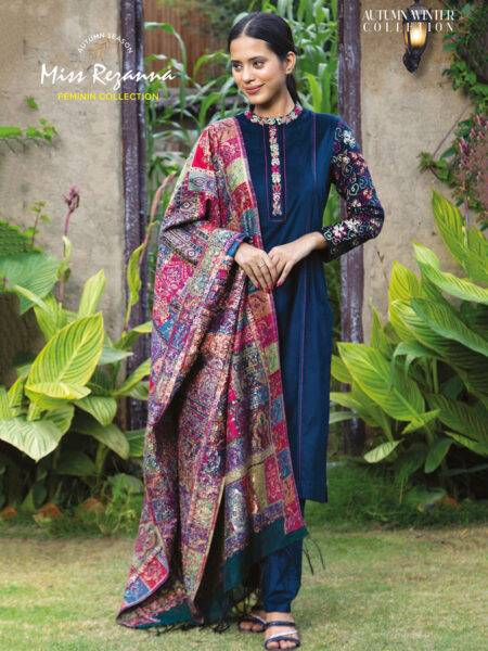 Miss Rezanna Deep Blue Velvet With Printed & Embroidered Dupatta Kurta Set
