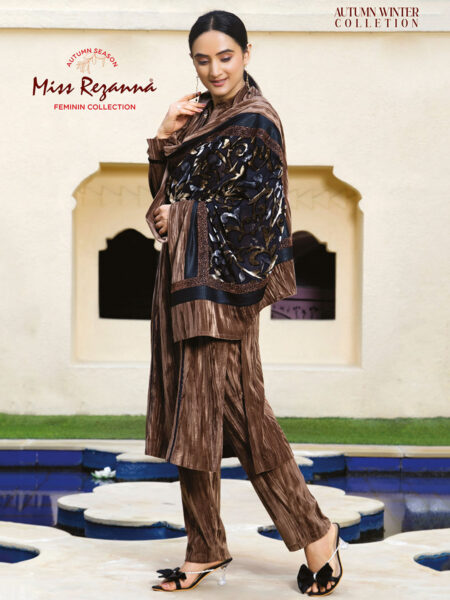 Miss Rezanna Brown Velvet with Black Embroidered dupatta Kurta Set