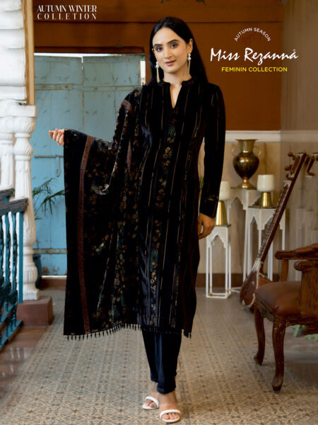 Miss Rezanna Deep Black With Stunning Dupatta Kurta Set