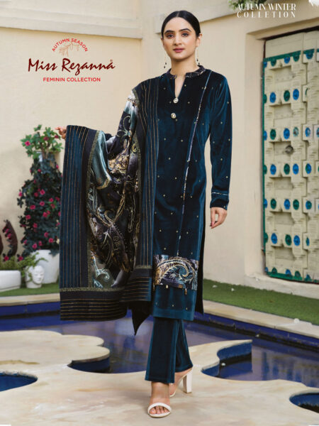 Miss Rezanna Teal delicate Embroidery With Beautifully Printed Dupatta Kurta Set