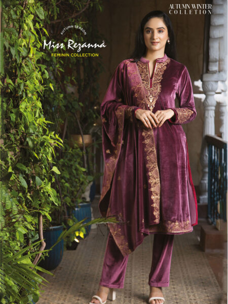 Miss Rezanna Luxurious Plum Velvet Embroidery With Embroidered Dupatta Kurta Set