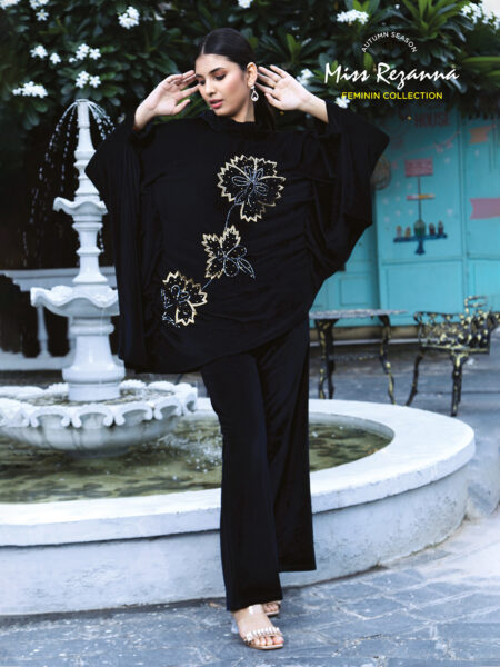 Miss Rezanna Black Floral Embroidered Co-ord Set