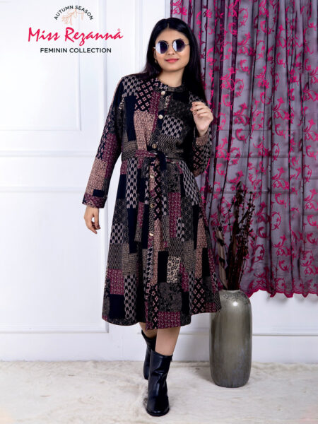 Miss Rezanna Navy Blue Printed Midi Dress