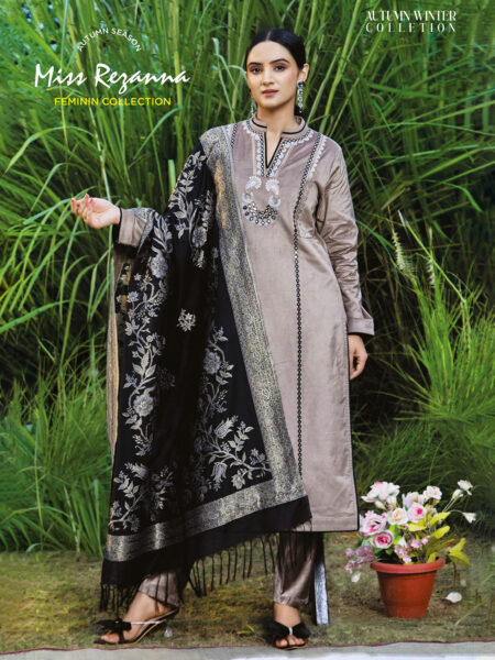 Miss Rezanna Light Taupe with Embroidery Black shawl Kurta Set