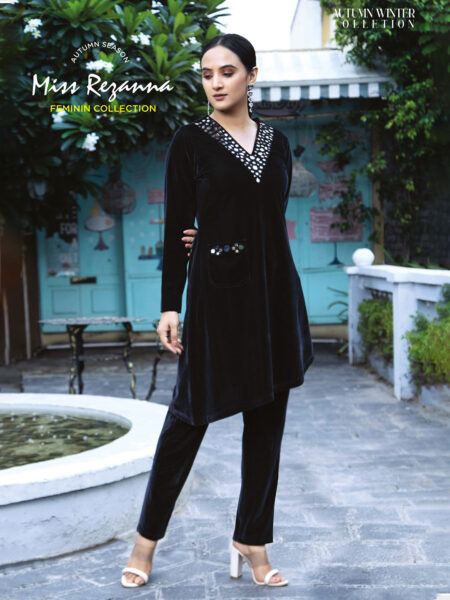 Miss Rezanna Embellished Black Velvet with Trousers Kurta Set