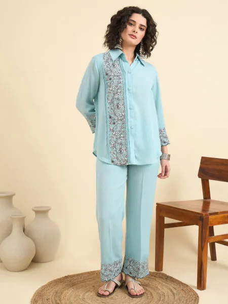 Miss Rezanna Blue Embroidery Co-Ord Set