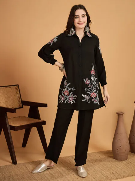 Miss Rezanna Black Embroidery Co-Ord Set
