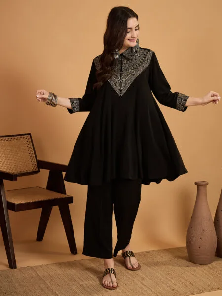 Miss Rezanna Black Embroidery Tunic Set